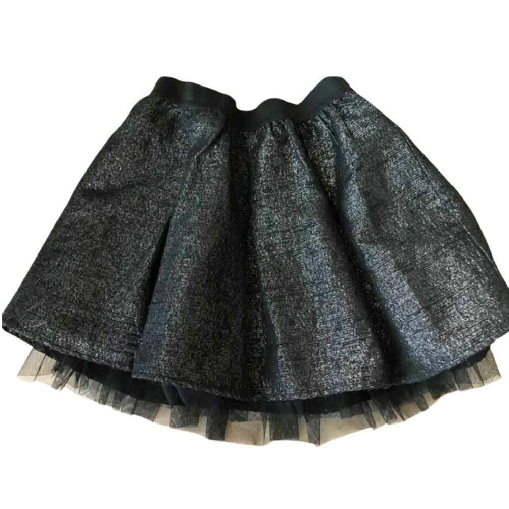 NEW GapKids Gap Girls Black Silver Shimmer Skirt Elastic Waist Tulle Poufy Size8